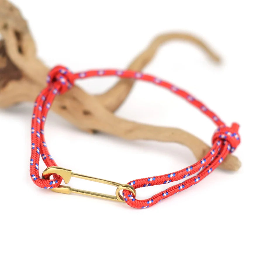 Adjustable Rope Bracelet with Safety Pin Clasp Unisex Paracord Wristband Trendy Survival Jewelry Gift for Men Women