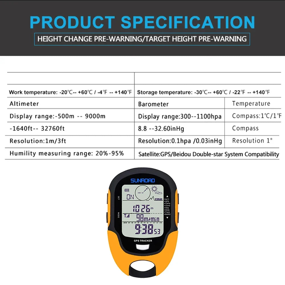Handheld GPS Navigation Receiver Portable Digital Altimeter Barometer Compass Locator  For Outdoor Camping Hiking Fishing Climb