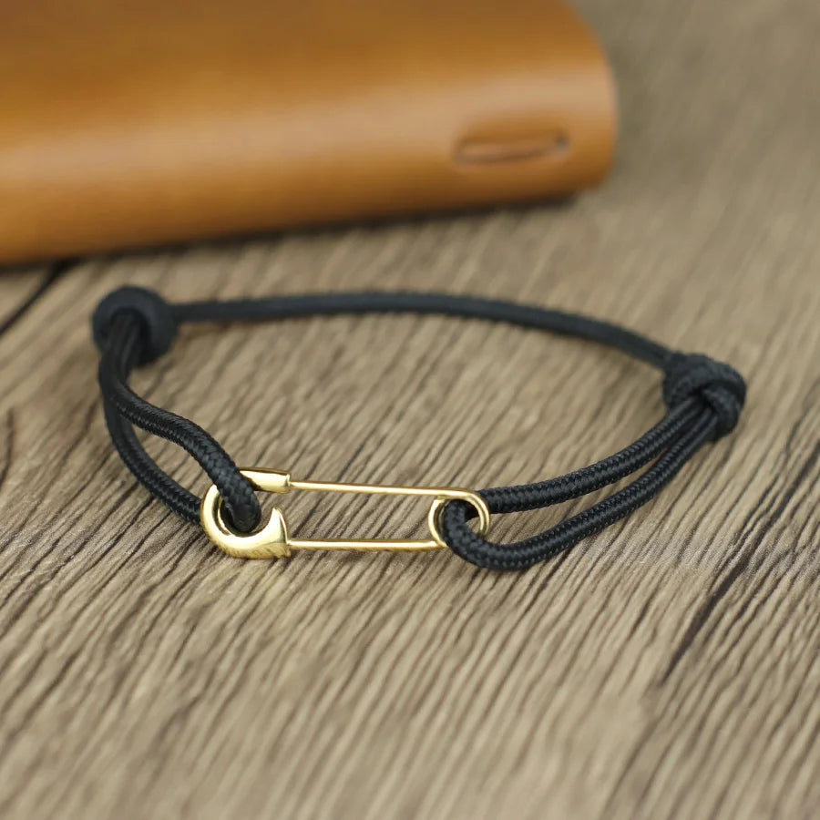 Adjustable Rope Bracelet with Safety Pin Clasp Unisex Paracord Wristband Trendy Survival Jewelry Gift for Men Women
