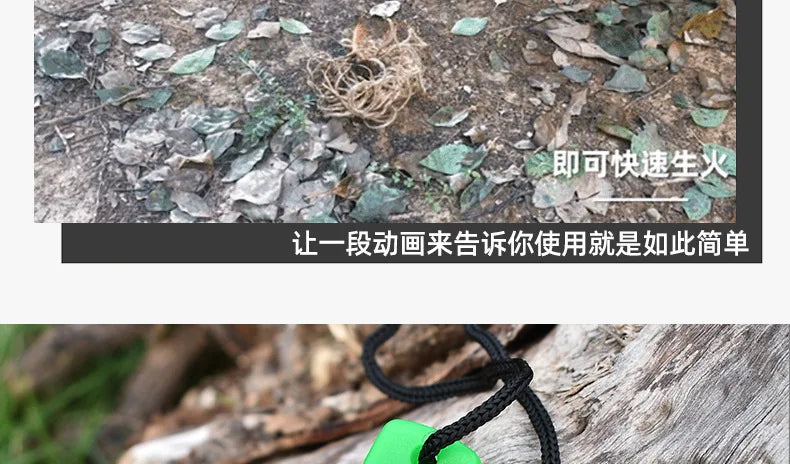 Outdoor Survival Flint Fire Starter with Wood Handle, Multi-Tool Magnesium Rod - Luminous Waterproof Camping Fire Stick