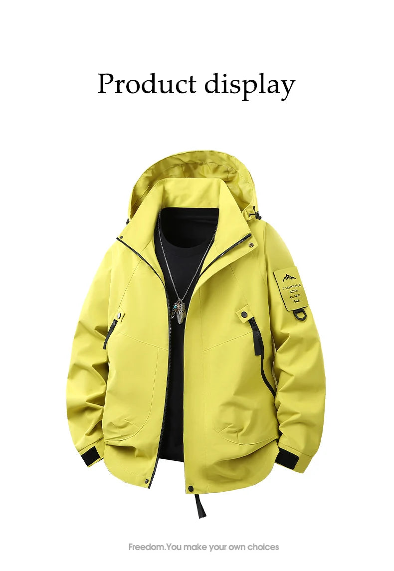 Unisex Hiking Jacket Men Outdoor Waterproof Climbing Fishing Hooded Jacket Autumn Spring Women Windproof Detachable Camping Coat