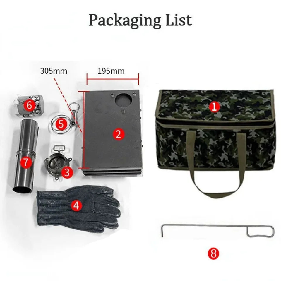 Tryhomy 1mm Titanium Wood Stove Folding Ultralight Camping Stove Brazier Portable Tent Fire Wood Heater Burner with Accessories