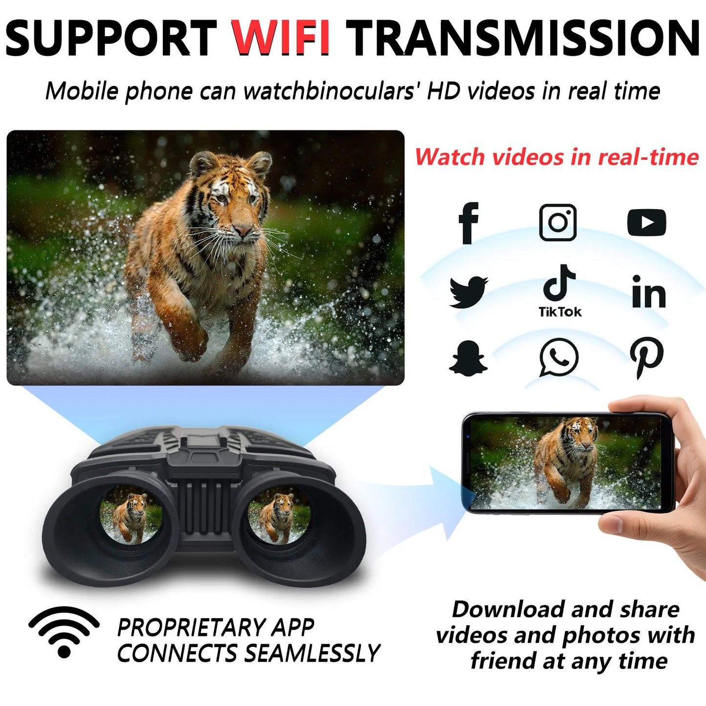 NVC800 WIFI Compact Thermal Monocular 16x Zoom Adjustable Night Vision Goggles Lightweight Thermal Camera for Hunting & Camping