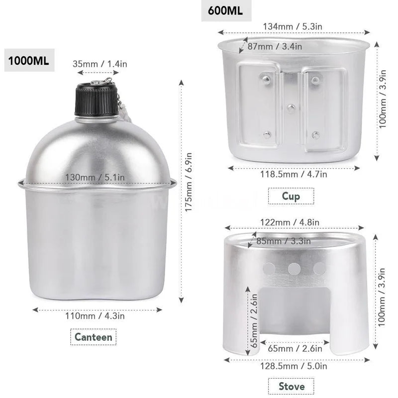 One Set, Aluminum Kettle Cup And Storage Bag, Portable Outdoor Sports Camping Hiking Water Bottle, Outdoor Supplies