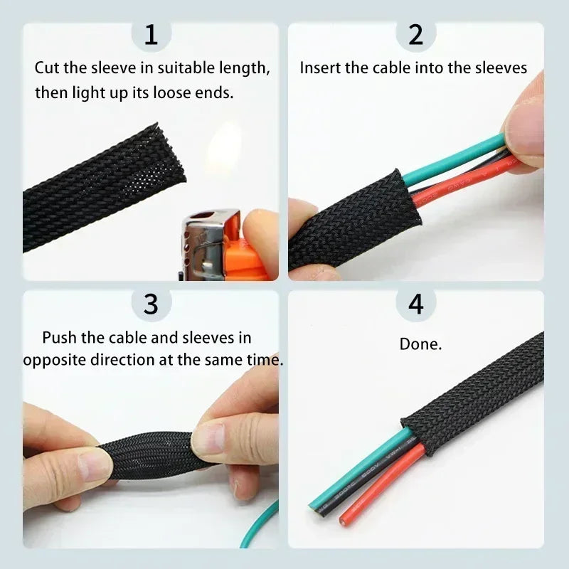 1~50M PET Braided Cable Sleeving Dia 2/4/6/8/10/12/14/16/20mm Expandable High Density Insulated Line Protection Wire Wrap Sheath