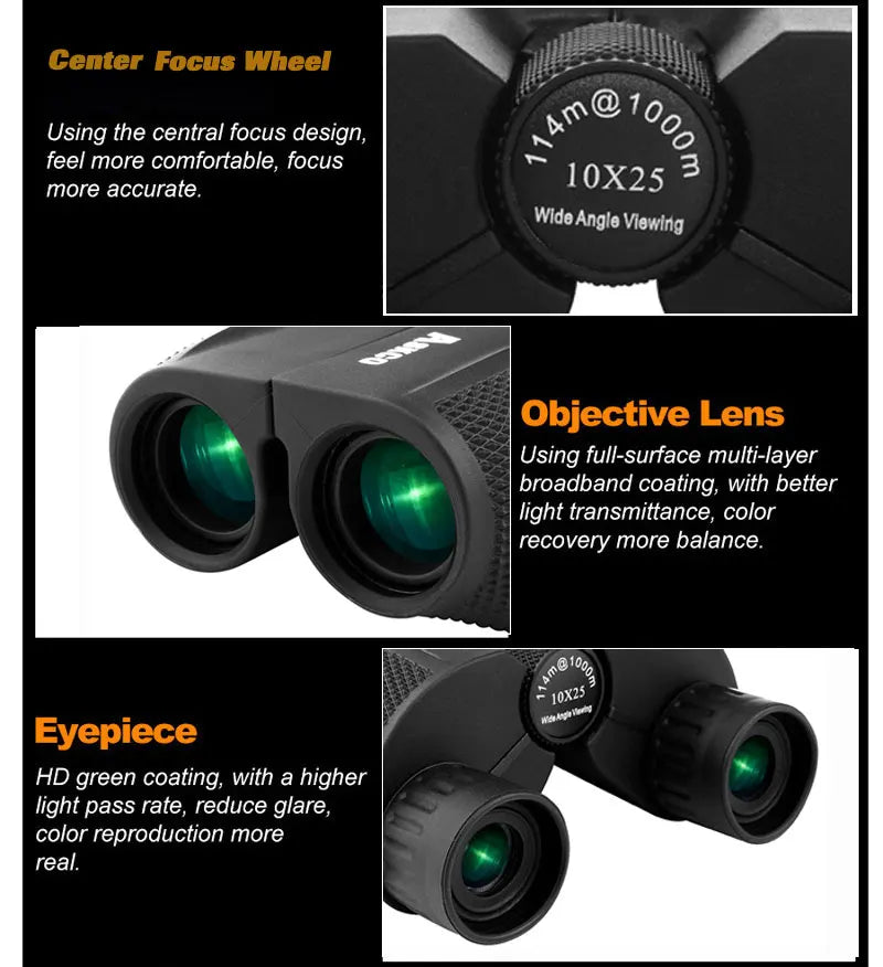 COMET Binoculars 10X25 Long Range Pocket HD Telescope Folding Compact Bak4 Prism Binocular Optical Scope FMC Lens For Hunting