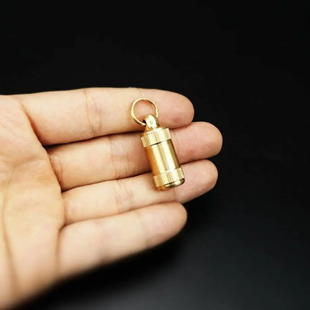 Outdoor Adventure Brass Pill Case - Waterproof Keychain Pill Container (Portable for Hiking/Camping)