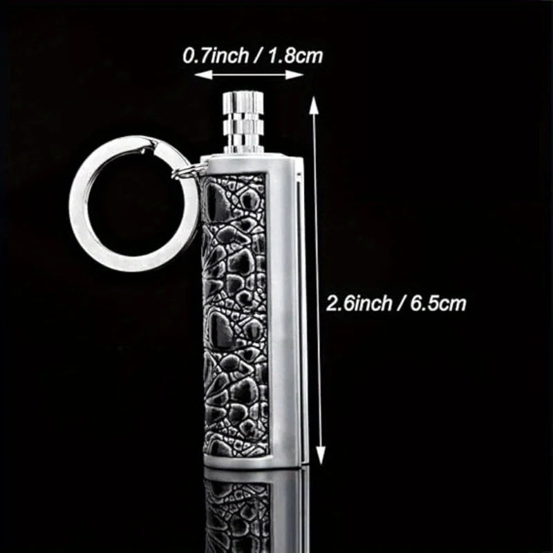 Flint Fire Starter Keychain - Metal Matchstick Lighter with Permanent Open Flame, No Oil Needed, Portable Keychain for Outdoor