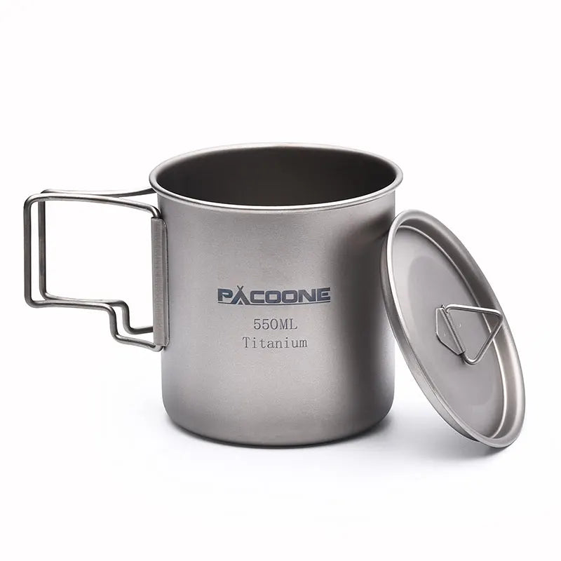 PACOONE Camping Mug Titanium Cup Tourist Tableware Picnic Utensils Outdoor Kitchen Equipment Travel Cooking Set Cookware Hiking
