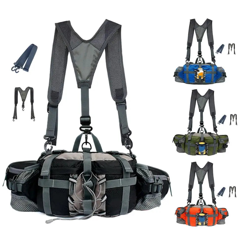 Hiking Waist Bag With 2 Water Bottle Holders  Outdoor Waist Pack Waterproof Cycling Backpack Adjustable Strap Sport Storage Bag