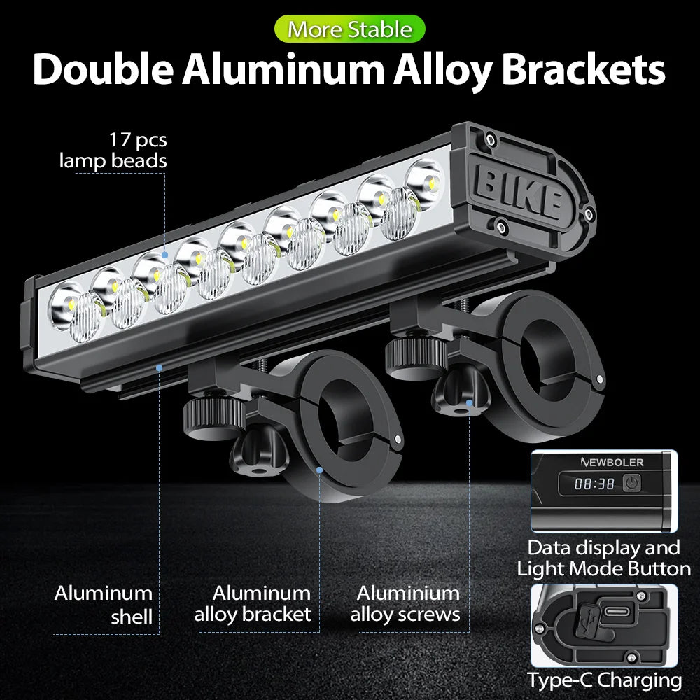 10000mAh Bicycle Light 17 LED Front Double Bracket Power Bank MTB Mountain Bicycle Lamp Bike Headlight Cycling Accessorie