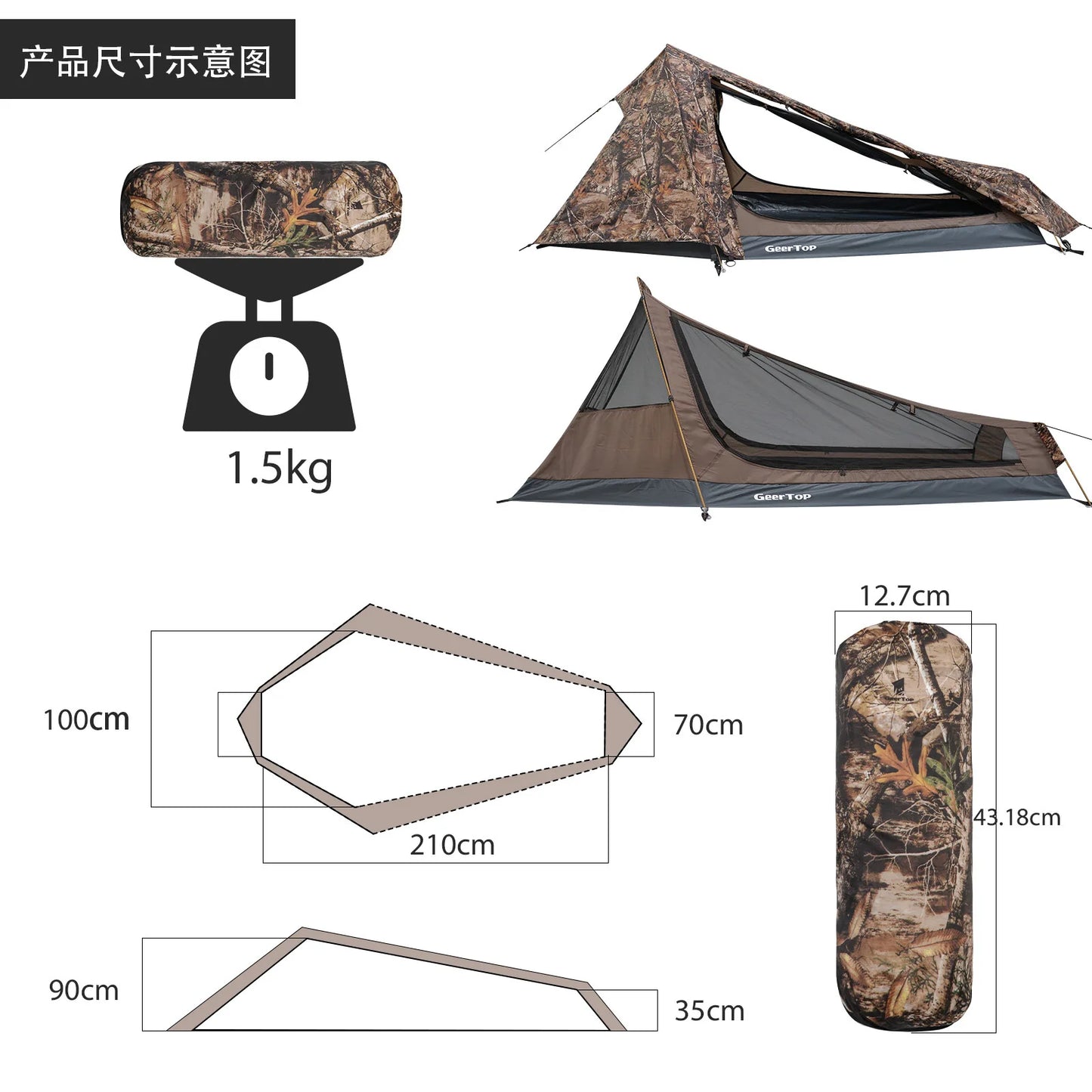 Outdoor Tent Double Layers Waterproof Single Person 3 Season Lightweight Tent