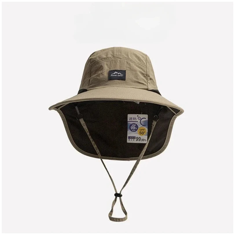 Unisex Summer Wide Brim Waterproof and Quick-drying Panama Caps Outdoor Visor Bucket Hats Mesh Breathable Sun Hat with Neck Flap