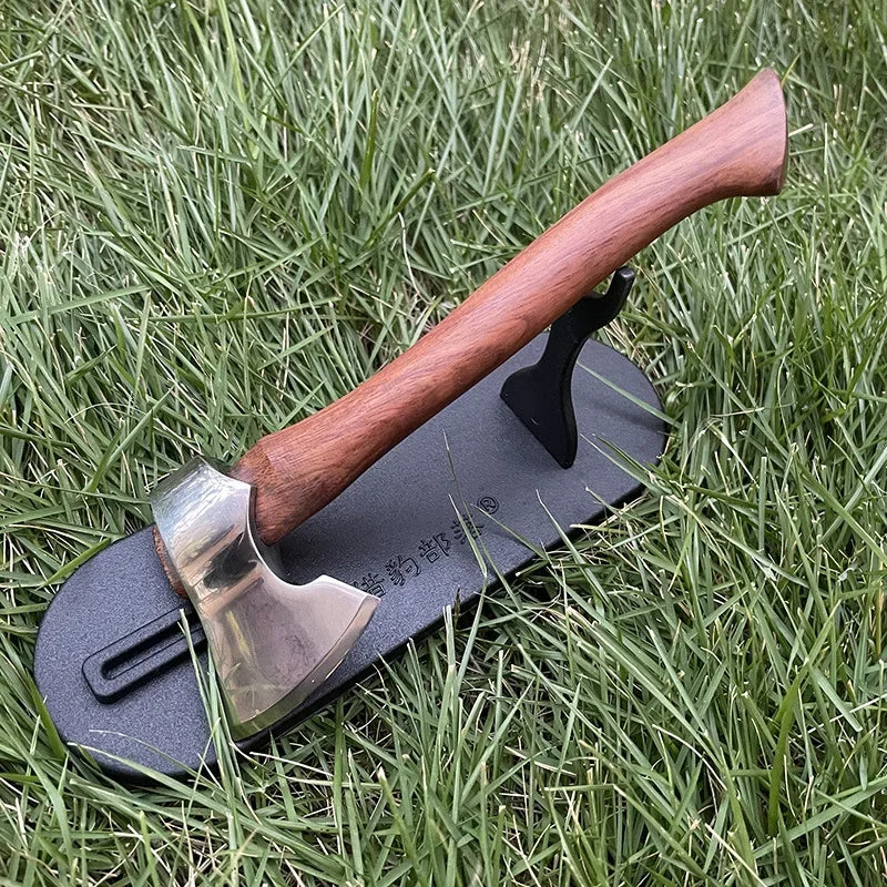 16cm Sandalwood Handle Felling Axe Stainless Steel Sharp Blade Fixed Blade Knife Outdoor Camping Survival Tool With Knife Holder