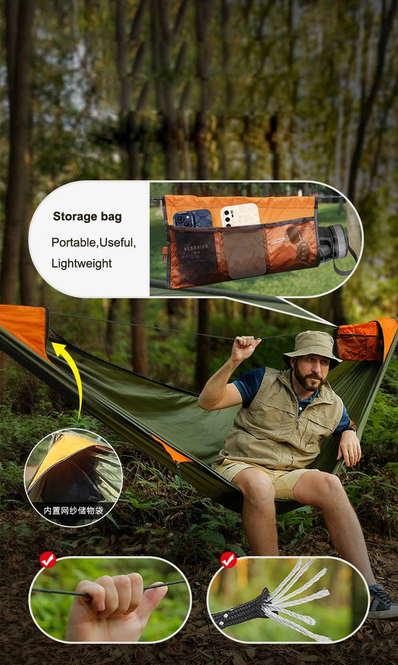Spacious Single&Double Hammock with removable No See-Um net 2 in 1 camping hammock with protection net for outdoor