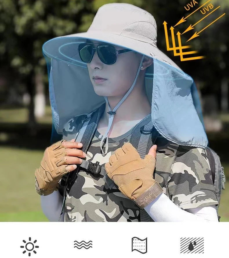 Sunscreen fishing Hat mosquito repellent Breathable hiking sun hat Face covering detachable UV resistant shawl hat Quick Drying