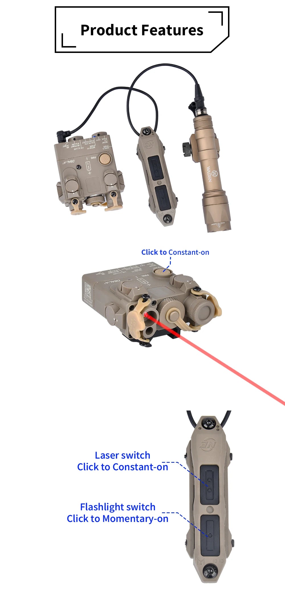 DBAL A2 Red Green Dot Laser Surefi M300 M600 Flashlight Pressure Switch Hunting Airsoft Weapon Light For 20mm MLOK KEYMOD Rail