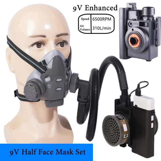 Electric Rechargeable Half Face Dust Gas Mask Portable Auxiliary Air Supply Respirator For Spraying Painting Polish Work Safety