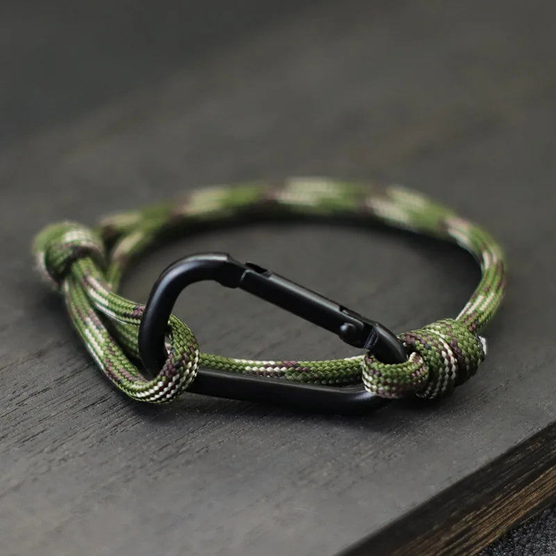 Outdoor Adventure Mountaineering Bracelet For Men Handmade Adjustable Paracord Braclet Black Carabiner Male Punk Jewelry Pulsera
