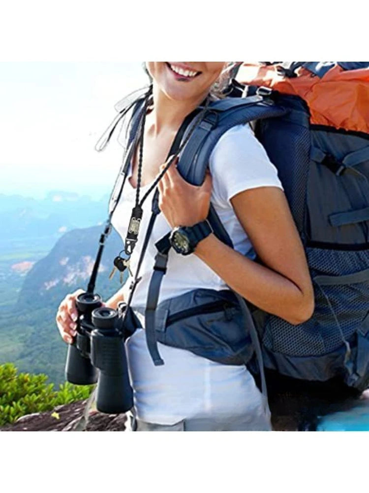 Outdoor Paracord Necklace, Camping Paracord Woven Phone Strap with Carabiner Keychain for Survival