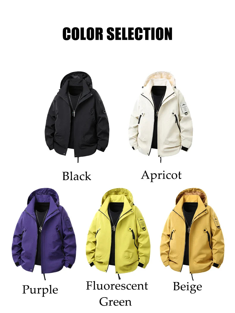 Unisex Hiking Jacket Men Outdoor Waterproof Climbing Fishing Hooded Jacket Autumn Spring Women Windproof Detachable Camping Coat