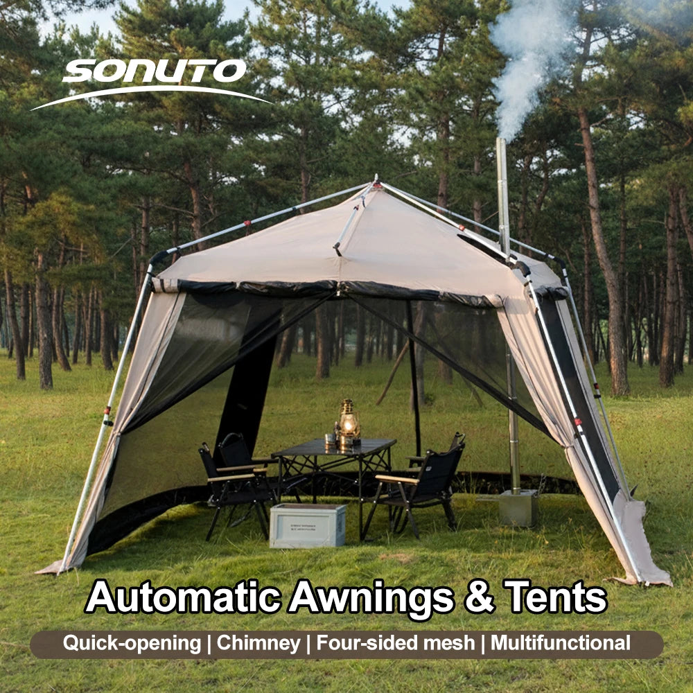 Outdoor Camping Tent with Chimney Large Family 5-9 Person Waterproof Sun Protection with Aluminum Poles Beach Hiking Fishing