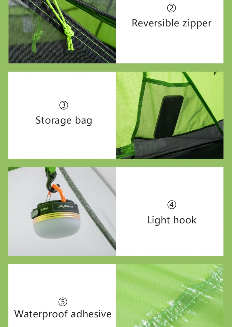 BISINNA 2 Person Ultralight Camping Tent 20D 380T Nylon Double Layer Waterproof Backpacking Tent for Hiking Travel with free mat