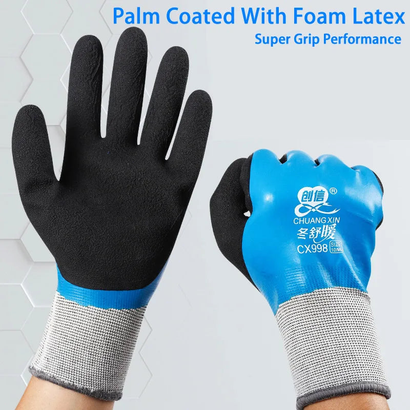 1Pair Winter Waterproof Work Safety Thermal Gloves Anti-Slip Grip Rubber Garden Gloves For Worker Builder Hands Protection