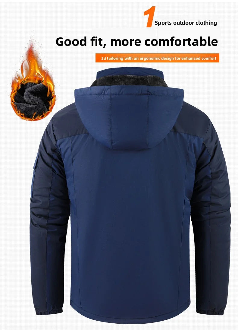 Big&Tall Outdoor Jacket Men Plus Size Fleece Lined Hooded Coat Waterproof Winter Man Parkas Loose Plus Size Coat Hiking Outwear