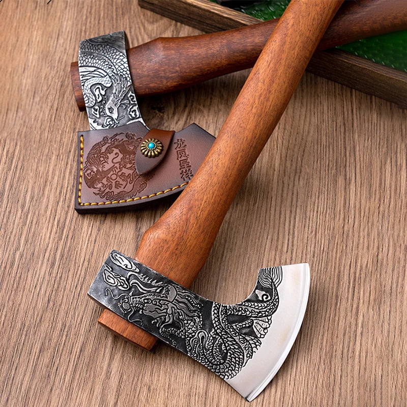 Outdoor Cut Firewood Axe Camping Survival Axes Tactical Self-defense Hand Axe Multipurpose Wooden Handled Axes with Cover