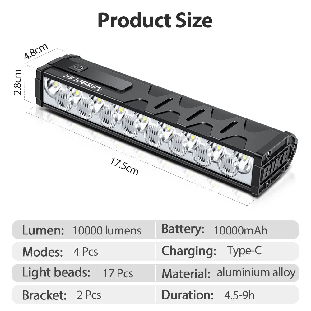 10000mAh Bicycle Light 17 LED Front Double Bracket Power Bank MTB Mountain Bicycle Lamp Bike Headlight Cycling Accessorie