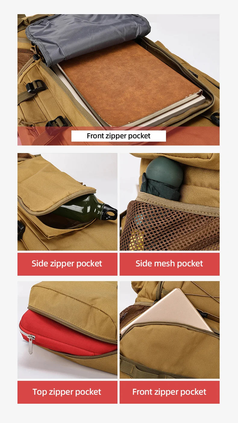 Tactical Climbing Backpack Large Capacity Travel Bag Outdoor Shoulder Camping Hiking Rucksack Men Women Mountaineering Backpack