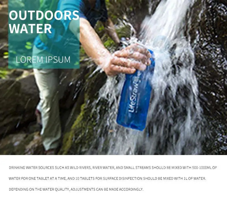 2 Bottles of Outdoor Water Purification Tablets, 100 Tablets Per Bottle, for Cleaning and Purifying Dirty Water From Sewage