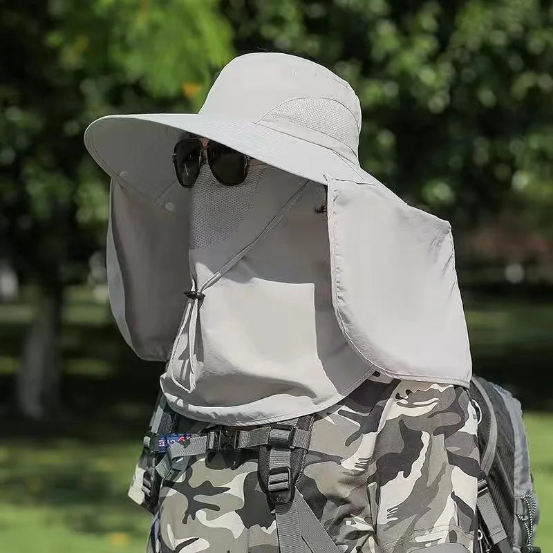 Sunscreen fishing Hat mosquito repellent Breathable hiking sun hat Face covering detachable UV resistant shawl hat Quick Drying