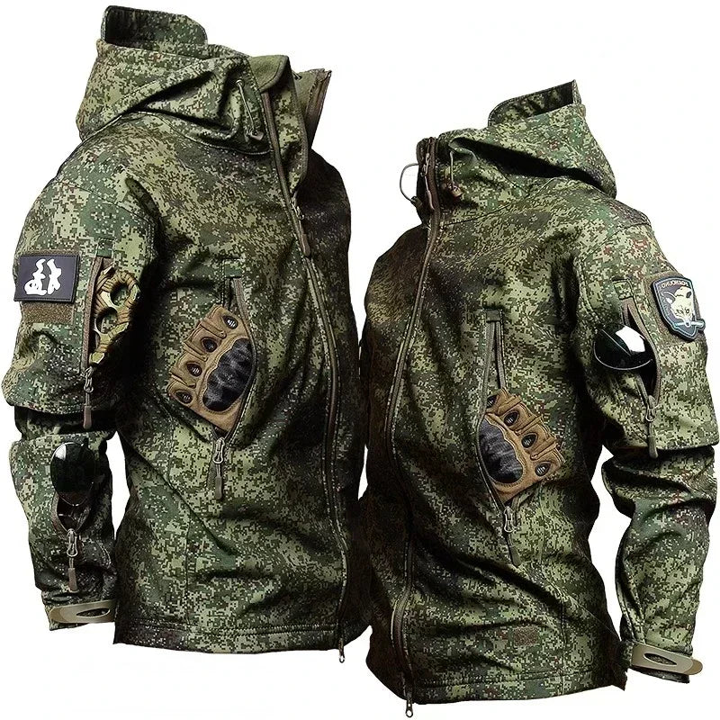 Tactical Waterproof Men Camo Set Soft Shell Fleece Winter Combat Suit Windbreak Warm Multi Pocket Outdoors Training Uniform