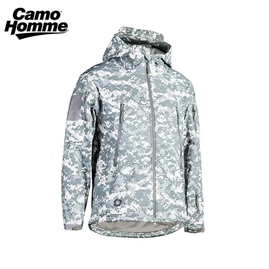 CAMO HOMME Sharkskin Soft-shell Camouflage Jacket Men Tactical Windproof Waterproof Jacket Men Army Combat Clothing Hooded Coats