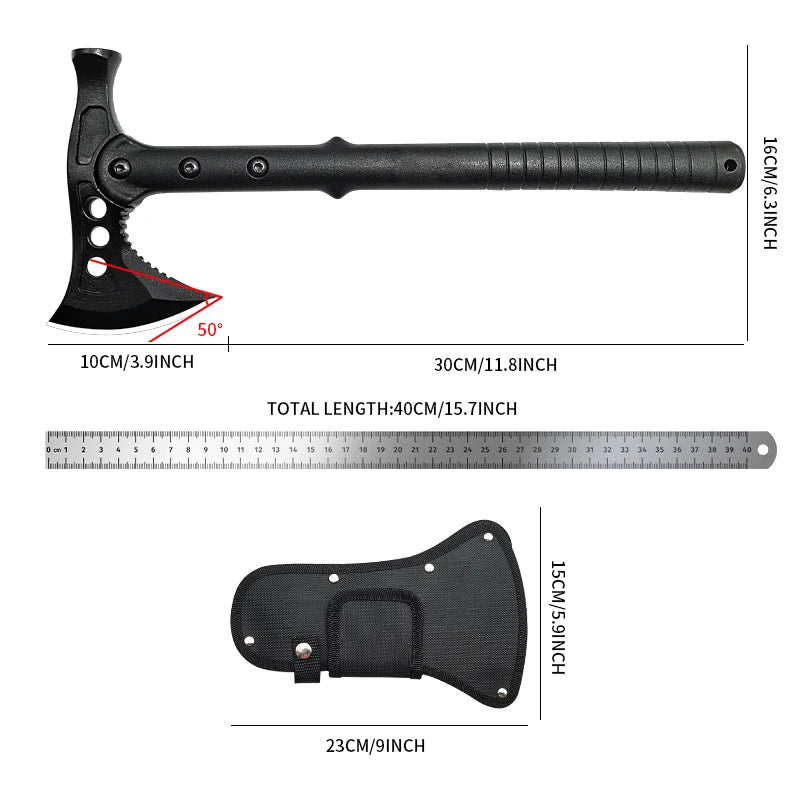 A multi-functional tactical hunting hatchet, which is also an outdoor camping and survival travel axe, and a hammer tool.