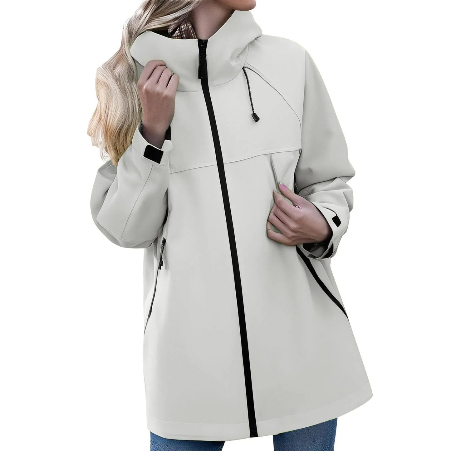 Women's Outdoor Jacket Casual Zipper Hooded Jacket Breathable Windproof Waterproof and Stain-resistant Mountaineering Clothing
