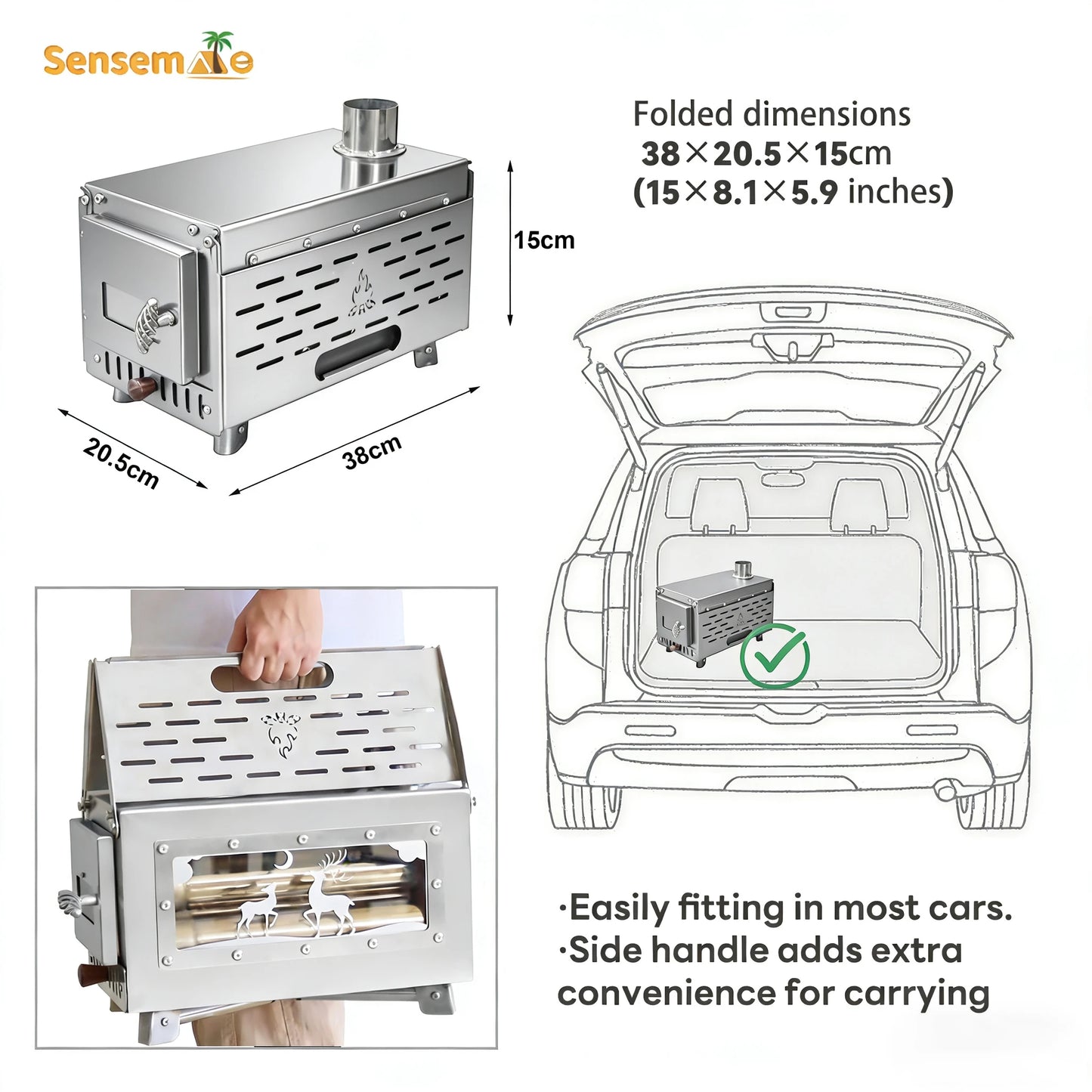 Wood Stove Camping Portable Fire Wood Heater Folding Tent Stove with Pellet Burner Stainless Chimney Outdoor Cooking Heating