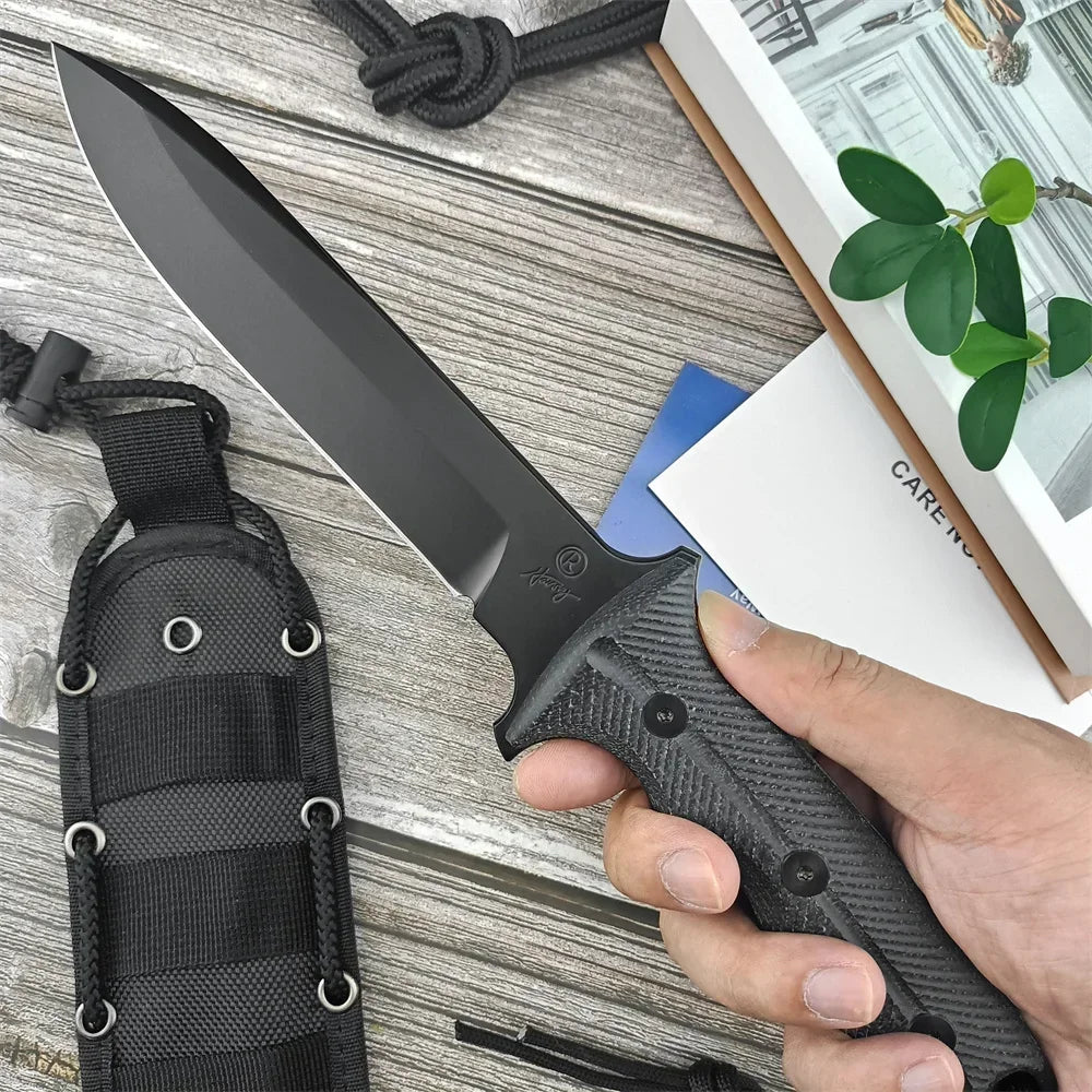 Green Beret Tactical Fixed Blade Knife with Sheath - D2 Steel Survival Knife, G10 Handle for Military EDC, Outdoor Camping