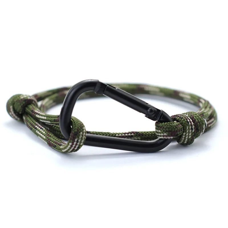 Outdoor Adventure Mountaineering Bracelet For Men Handmade Adjustable Paracord Braclet Black Carabiner Male Punk Jewelry Pulsera