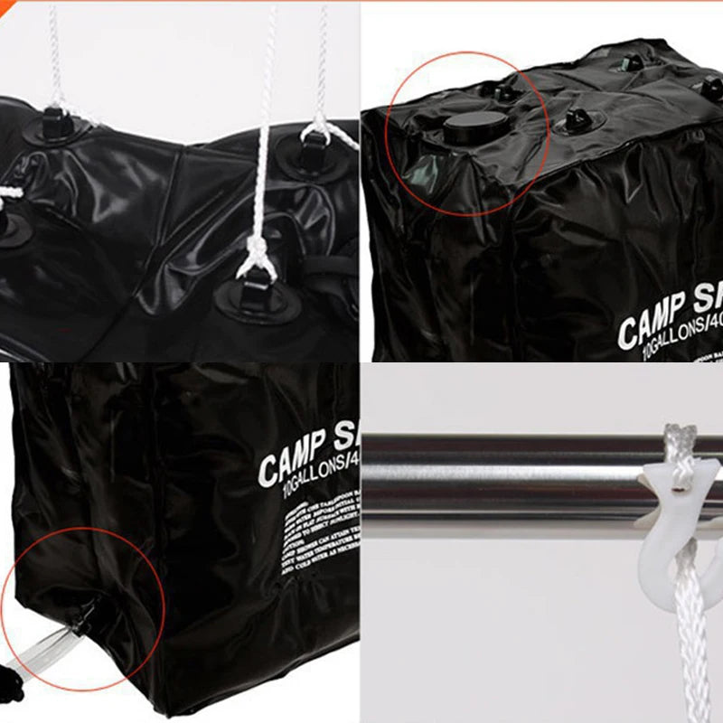 Water Bag 40L Shower Head Solar Power Fast Heating Camping Shower Bag Camping Fishing Hiking Water Storage Bag Bathing Bag