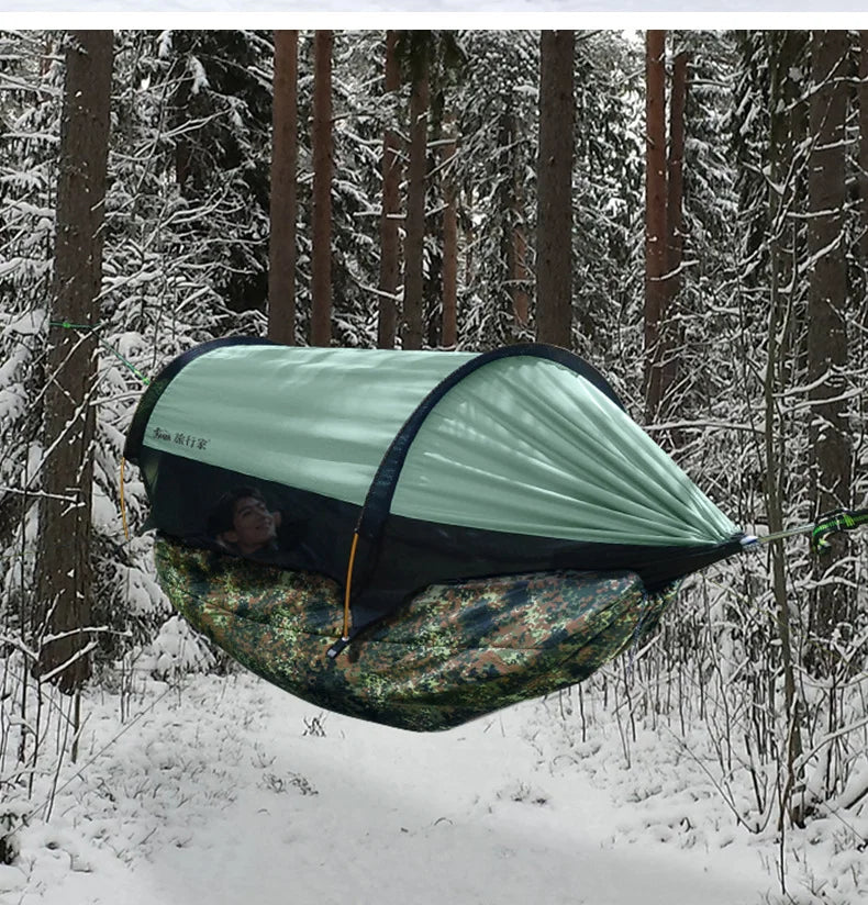 TRAVELER All-in-One Sleeping Bag Hammock, Portable Outdoor Camping Bed with Underquilt, Cold Proof Windproof Travel Gear