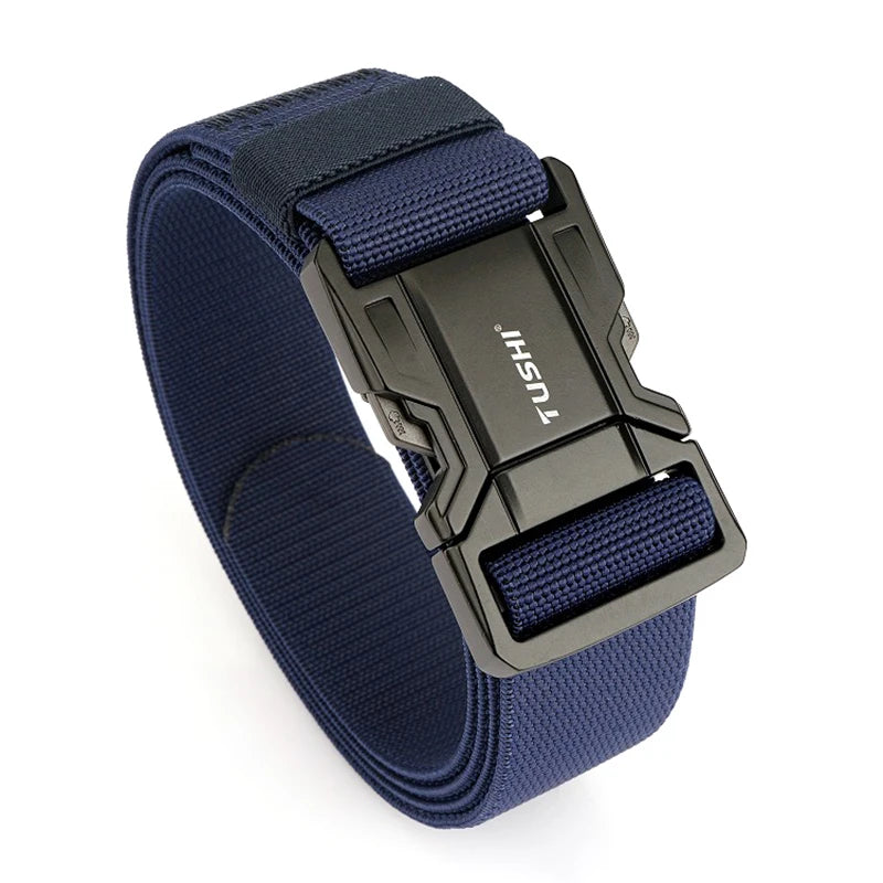 VATLTY New Elastic Casual Belt for Men Quick Release Metal Buckle Tactical Outdoor Girdle Adjustable Blue Hiking Belt Male