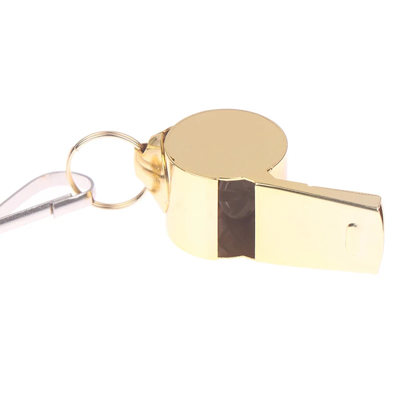 Gold Stainless Steel Rope Whistle Hanging Neck Outdoor Lifesaving Whistle