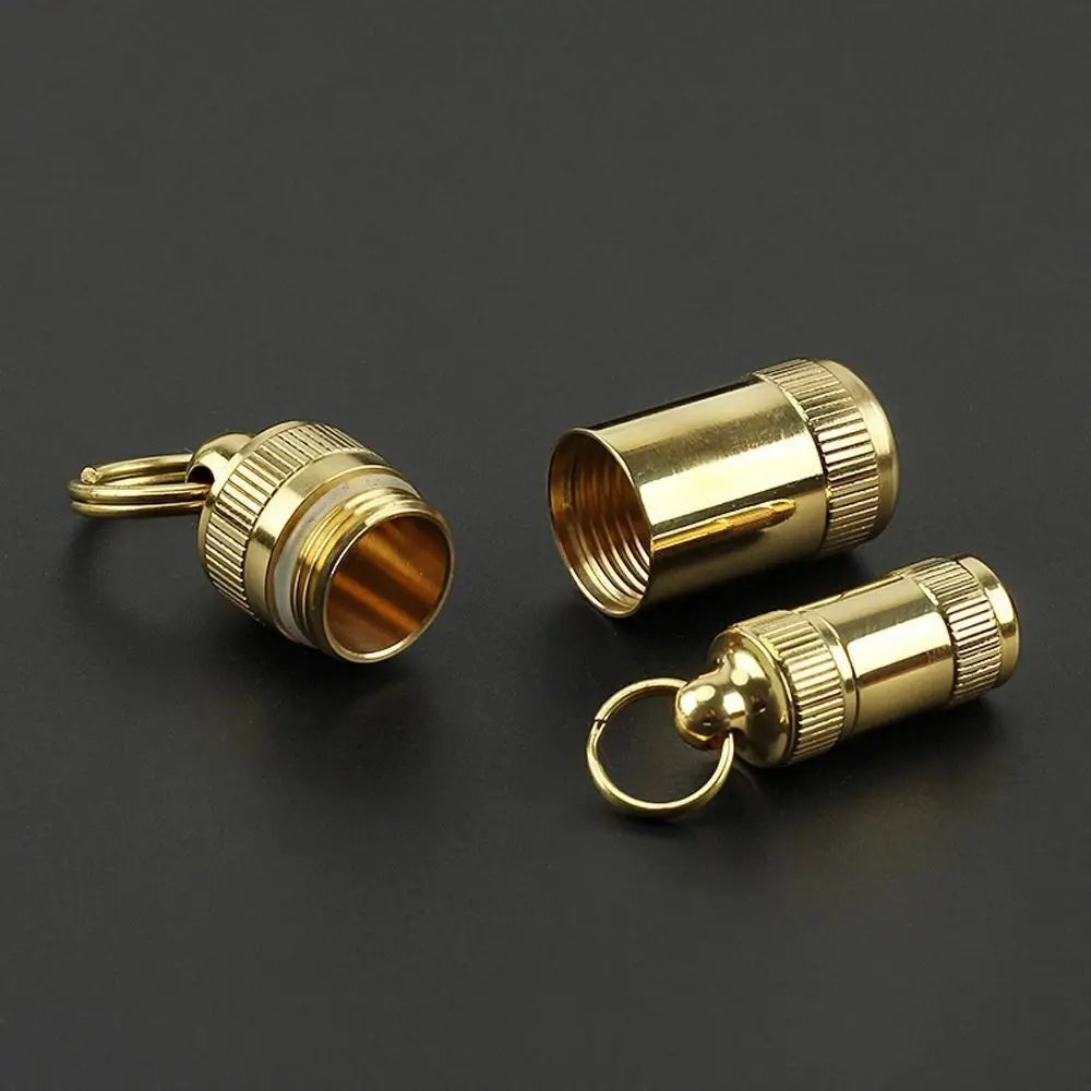 Outdoor Adventure Brass Pill Case - Waterproof Keychain Pill Container (Portable for Hiking/Camping)