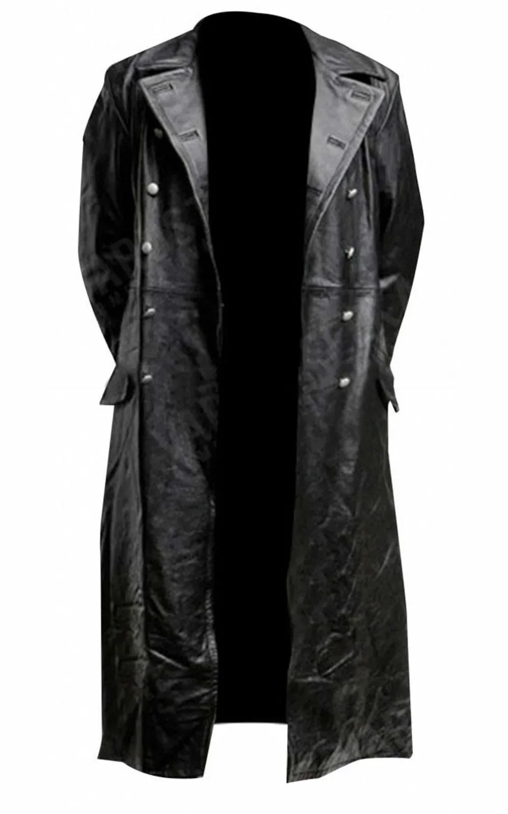 1MEN'S GERMAN CLASSIC WW2 MILITARY UNIFORM OFFICER BLACK REAL LEATHER TRENCH COAT