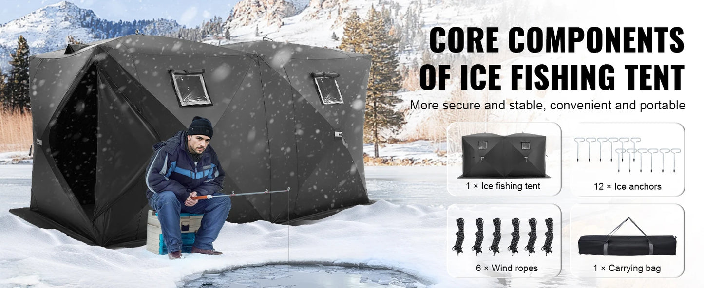 SucceBuy Portable Ice Shelter 70 Square Feet Fishable Area Shanty for Winter Fishing Waterproof Ice Cube with Anchors Carry Bag
