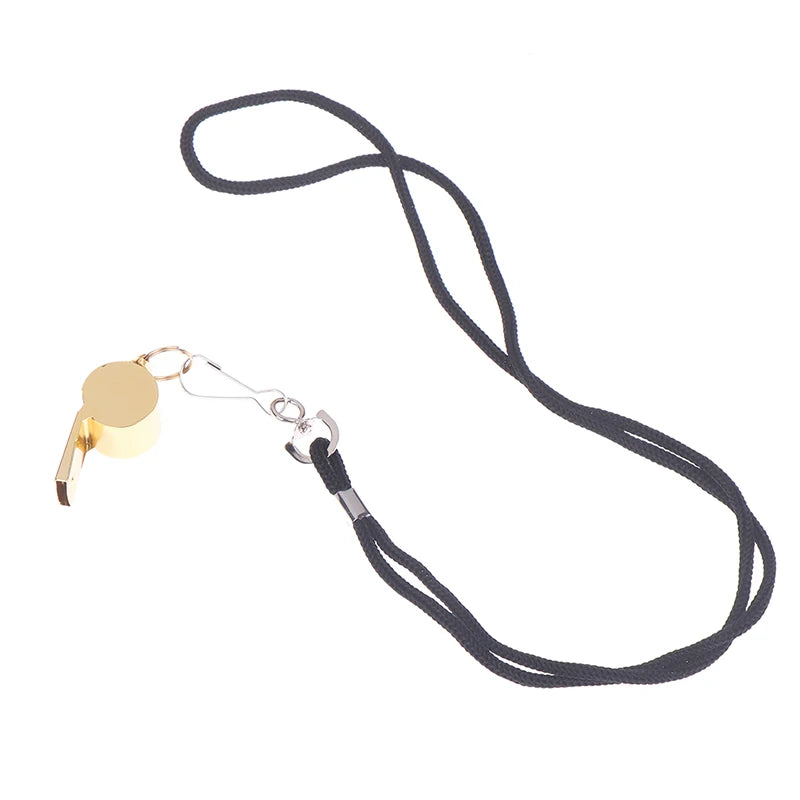 Gold Stainless Steel Rope Whistle Hanging Neck Outdoor Lifesaving Whistle
