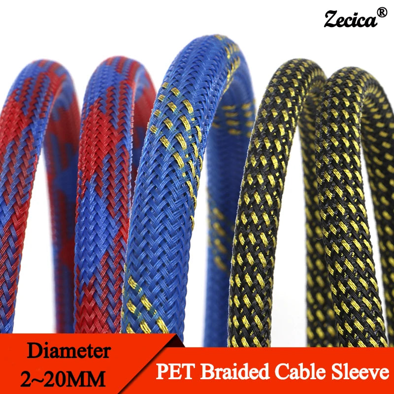 1~50M PET Braided Cable Sleeving Dia 2/4/6/8/10/12/14/16/20mm Expandable High Density Insulated Line Protection Wire Wrap Sheath